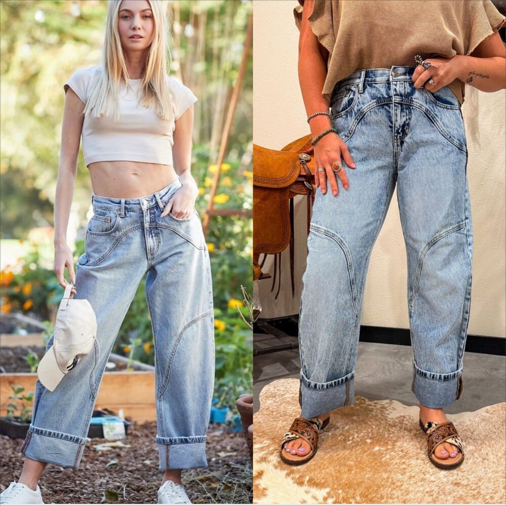 Saige Denim High Rise Barrel Jean Size 13/31 Light Wash